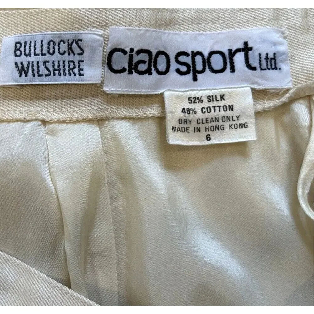 80s Bullocks Wilshire Skirt Ivory Silk Blend Ciao Sport ltd Size 6 -25
